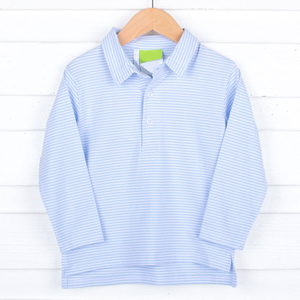 Custom Pattern Kid Pullover Light Blue Stripe Long Sleeve <strong>Polo</strong> Unisex Casual Children Clothes Baby Premium Cotton Solid Smocked - Product Image 1