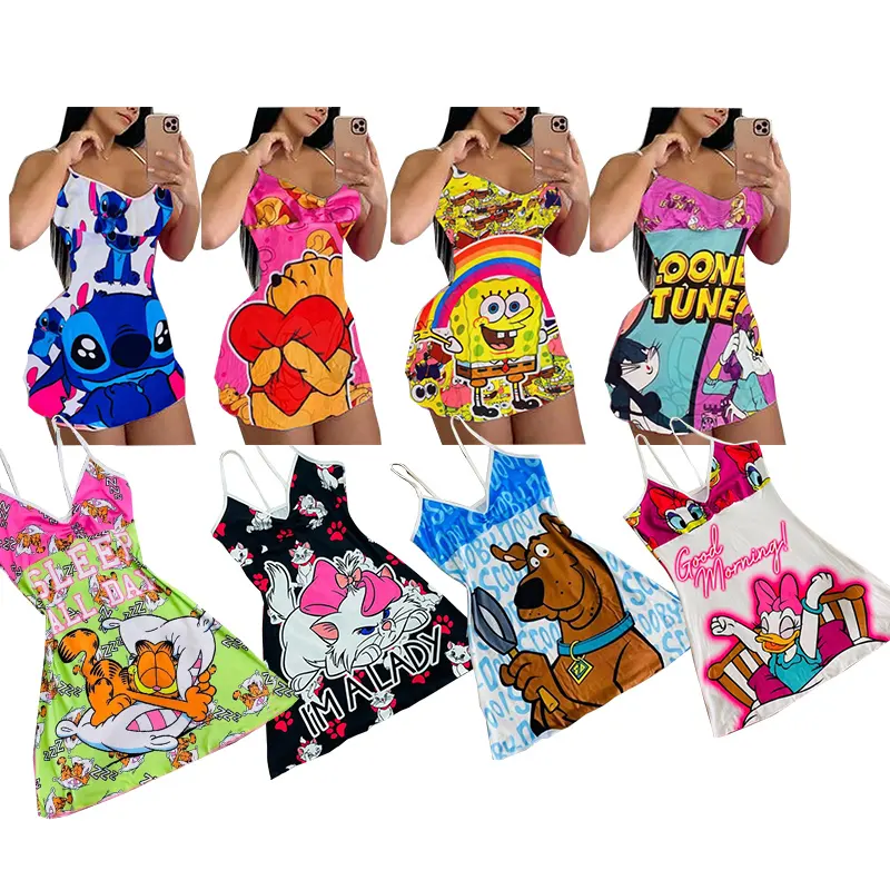 Wholesale summer women night gown cartoon night dress wear character pajamas