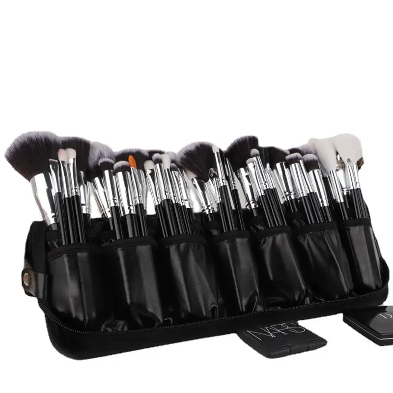 Conjunto de pincéis de maquiagem, conjunto de pincéis de maquiagem personalizado vegan preto de luxo com 40 peças, com cabo de madeira