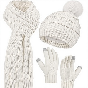 <span class=keywords><strong>Ensemble</strong></span> 3 pièces hiver <span class=keywords><strong>femme</strong></span> URATEOT : <span class=keywords><strong>bonnet</strong></span>, écharpe et gants tactiles – Tricot torsadé 100 % acrylique, doublure polaire, écharpe longue à <span class=keywords><strong>pompon</strong></span> - Product Image 1