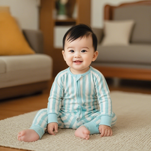 Set <span class=keywords><strong>di</strong></span> pigiami da notte coordinati per la famiglia HUOYOUNG Set pigiama da donna abbigliamento da casa mamma e bambino a righe in bambù Set pigiama <span class=keywords><strong>di</strong></span> famiglia - Product Image 3