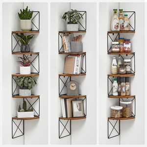 Étagère d'angle à 5 niveaux montage mural <span class=keywords><strong>Zig</strong></span> <span class=keywords><strong>Zag</strong></span> étagère de rangement étagères flottantes en bois rustique étagères murales pour le stockage à la maison - Product Image 5