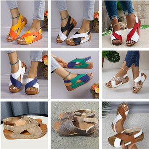 Vente en Gros Usine Nouveaux Sandales Compensées d'Été à Bout Ouvert Croisé pour Femmes Grandes Tailles Douces Confortables Antidérapantes Extérieur - Product Image 6