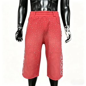 Pantalones Cortos Deportivos de Algodón con Cintura Elástica, Estilo Streetwear, con Pedrería, Lavado Ácido, Talla Grande para Hombre - Product Image 4