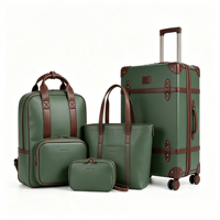 Ensemble de bagages vintage en PU avec logo personnalisé, 6 pièces, valise rétro avec sac à dos, bagages à roulettes de voyage, OEM ODM, sac cosmétique
