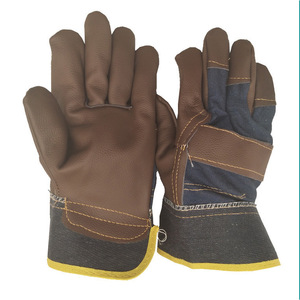 Top-Grain Cowhide Welding <b>Gloves</b> Full Palm Half Leather Canvas Back Unlined Stick Welding Industry Molten Metal Splash Test - Product Image 5