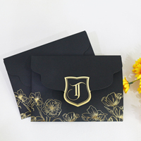 Cartes de mariage en velours à trois volets, invitation pliante de poche noire