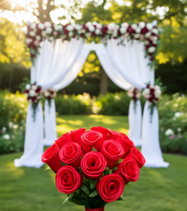 Bouquet di rose artificiali in seta, fiori rotondi rosa realistici per decorazioni domestiche e matrimoni - Product Image 2