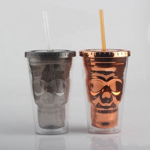 Accessoires <span class=keywords><strong>de</strong></span> barre <span class=keywords><strong>de</strong></span> fête Crâne en plastique transparent Tasses en <span class=keywords><strong>verre</strong></span> <span class=keywords><strong>de</strong></span> 16oz <span class=keywords><strong>avec</strong></span> couvercles et pailles - Product Image 3