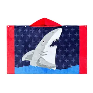 Customized Terry Microfiber Cotton Child Kids Poncho Beach Towel Changing Hooded Poncho Surf Towel Children