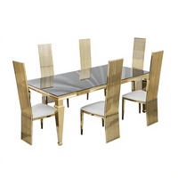 Table à manger en acier inoxydable avec plateau en verre miroir, finition plaquée or titane, style européen, démontable, idéale pour hôtels et banquets de mariage