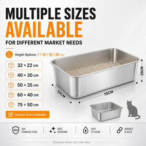 Arenero Rectangular de Acero Inoxidable Sincere-kitchen para Gatos Grandes, Higiénico, Fácil de Limpiar, Antiadherente y de Bordes Altos - Product Image 3