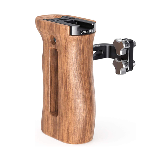 SMALLRIG Side Wooden Handle Grip for DSLR Camera Cage W/Cold Shoe Mount Threaded Holes Direction Changeable - 2093