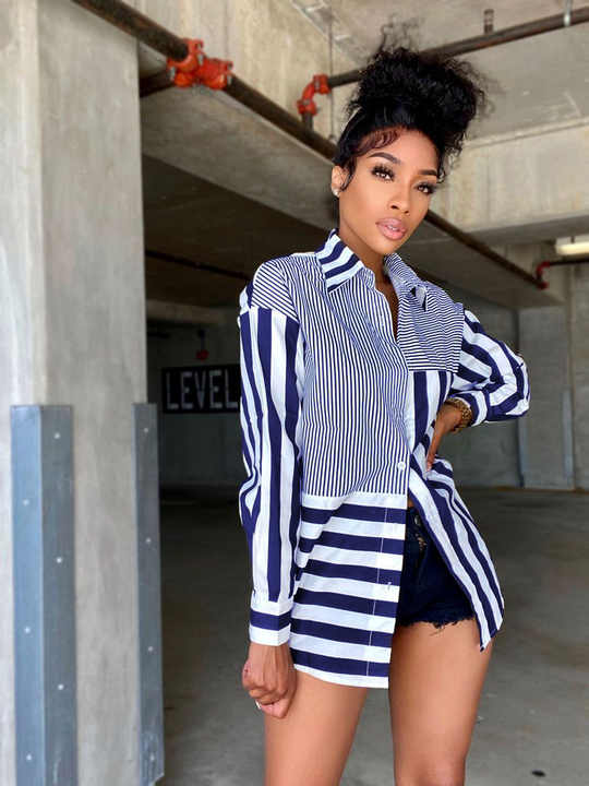 black and white striped tunic tops