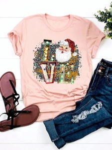 Venta al por mayor verano precio bajo alta calidad impreso estilo de Navidad multi-elemento patrón espacioso Super lindo cuello redondo <span class=keywords><strong>Camiseta</strong></span> - Product Image 6