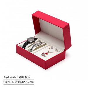 Hot Sale Valentine's Day Jewelry <b>Gift</b> Set <b>Box</b> Rectangle Watch Necklace Ring <b>Earring</b> Jewelry Set Flip PU Leather Watch <b>Gift</b> <b>Box</b> - Product Image 5