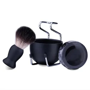 Kit de escova para barbear e tigela masculino, conjunto de escova preta com sabonete