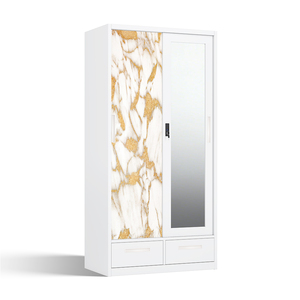 Armoire en acier imprimé avec portes coulissantes, miroir et tiroirs inférieurs 900 mm pour rangement de chambre - Product Image 2