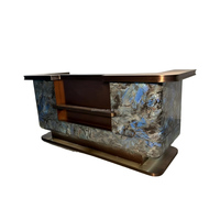 Comptoir de réception en marbre bleu avec finition bronze, mobilier de hall d'hôtel, fabrication sur mesure OEM/ODM par un fabricant chinois
