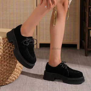 Suede Platform Shoes <b>Tie</b> <b>Back</b> Plus Size Autumn Women's Thick Sole Leopard British Style Low Ankle Flats - Product Image 1