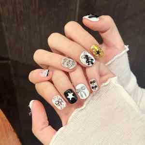 <span class=keywords><strong>Uñas</strong></span> Navideñas <span class=keywords><strong>de</strong></span> Invierno Marrones, <span class=keywords><strong>Uñas</strong></span> Postizas Acrílicas Reutilizables Hechas a Mano con Diseño 3D <span class=keywords><strong>de</strong></span> Gatito y Lazo Caramelo para Año Nuevo - Product Image 2
