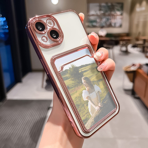 Funda de Teléfono Galvanizada para <span class=keywords><strong>iPhone</strong></span> 17 16 15 <span class=keywords><strong>14</strong></span> 13 12 11 Pro Max Transparente a Prueba de Golpes con Ranuras para Tarjetas y Portafotos - Product Image 3