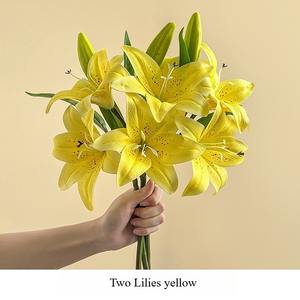 Yüksek Kaliteli 3 Başlı Zambak El Yapımı Yapay Çiçek Süsü Düğün Anneler Günü-Modern Tarz Otel Oturma Odası Dekorasyonu - Product Image 6