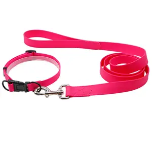 High Quality Custom Nylon Dog Collar Leash Waterproof Soft PVC Coated With Solid Pattern Breakaway Feature Rivet Decoration