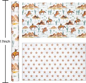 Papel de regalo navideño, papel de regalo de vaquero del oeste, estrellas impresas en ambos lados, diseño original, personalizable - Product Image 2