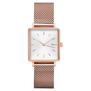 Relojes Bonill para mujer, caja de aleación dorada de forma cuadrada, banda de acero inoxidable, movimiento de cuarzo Seiko, esfera de cuero, puntero mostrado - Product Image 2