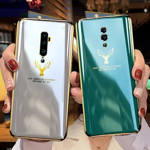 Plating For OPPO Reno 3 4 5 2 10X Zoom Case Curved Surface Elk Pattern Lifting Soft Protective Cover For Reno 2 10X Zoom Coque