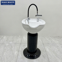 Bac à shampoing portable moderne en céramique pour salon de beauté, unité de lavage polyvalente pour soins capillaires avec base en fibre de verre