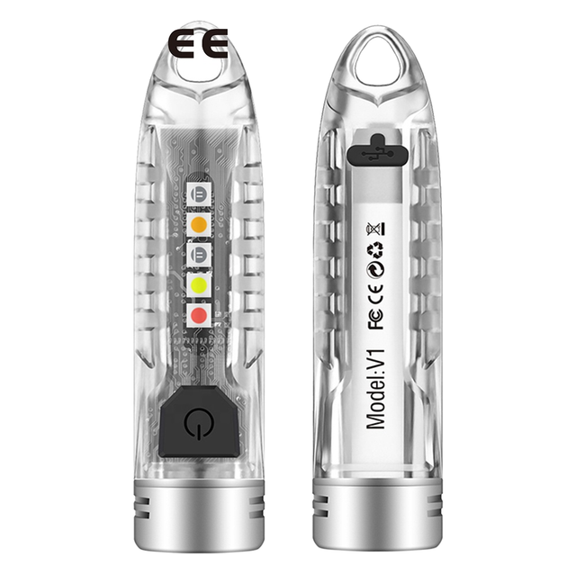 EDC Keychain Flashlights USB Rechargeable Waterproof Stainless Steel Portable LED Flash Light 400 Lumen Adjustable Focus Torch