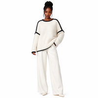 Pull en tricot vintage pour femme, col rond, 100 % polyester, 12GG, avec bordure contrastante, fabriqué sur mesure en usine, échantillon rapide
