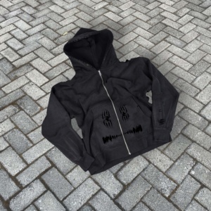 Sudadera con Capucha Extra Grande para Hombre, de Forro Polar, con Estampado de Letras, Bordado con Logotipo Personalizado, Impresión Digital, Estilo Desgastado, con Cremallera, Lavado Ácido - Product Image 2