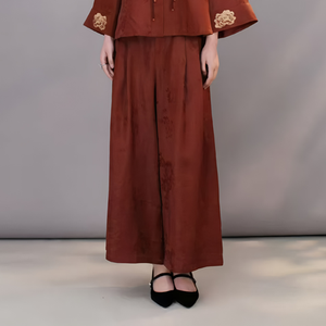 <span class=keywords><strong>Pantalon</strong></span> en soie léger pour <span class=keywords><strong>femme</strong></span>, élégant et polyvalent, avec des éléments traditionnels <span class=keywords><strong>chinois</strong></span> modernes, couleur vin rouge, pour l'automne, style simple et tendance - Product Image 1