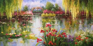 Paisaje de flores de montaña y agua con textura hecha a mano, decoración artística de pared <span class=keywords><strong>para</strong></span> el hogar, pintura al óleo sobre <span class=keywords><strong>lienzo</strong></span> - Product Image 5