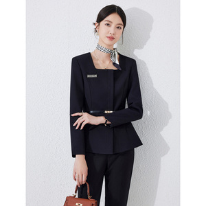Women's Black Suit Set Full Sleeve Formal Anti-Wrinkle Spring Work Uniform - Product Image 2