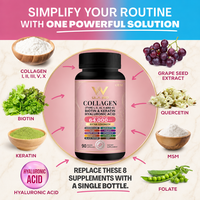 Complément alimentaire multi-collagène naturel en capsules, mélange 14-en-1, pépins de raisin, quercétine, bouteille personnalisée OEM