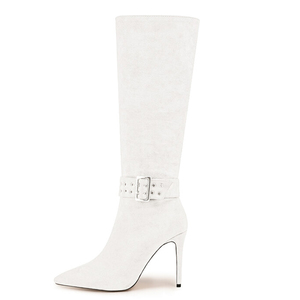 Botas Largas de Tacón Alto y Fino de Gamuza Suave Talla Grande 47, Botas de Tacón de Aguja con Hebilla Metálica para Mujer, Botines Altos hasta la Rodilla - Product Image 4