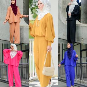 Set Pakaian Loungewear Sederhana Gaya Baru Set Pakaian Wanita Muslimah 2 Potong Celana Kaftan Pesta Ramadan Turki Dubai - Product Image 2