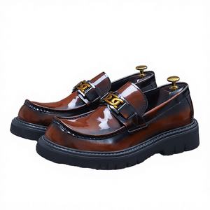 Mocasines de Punta Redonda, Formales para Negocios, Calzado de Primavera, Color Marrón y Negro, Suela Gruesa, Cuero Vacuno, Zapatos de Hombre de Cuero Genuino para Boda - Product Image 2