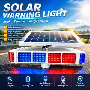 Luce di Segnalazione Stradale LED Impermeabile a Doppia Faccia, Quattro Set di LED, Luce Stroboscopica Solare Rossa e Blu Lampeggiante - Product Image 1