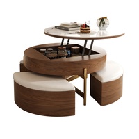Table basse relevable ronde de style Mid-Century Modern, simple et multifonctionnelle, avec plateau en roche et rangement, pour la maison
