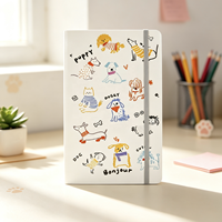 Carnet A5S en cuir PU exquis, motif chiot vif et décontracté, 100 feuilles, couverture souple, reliure cousue, cadeau imprimé
