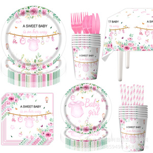 Articles de fête jetables roses pour baptême, décorations de table pour célébration de bébé fille - Product Image 4