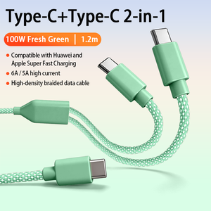 Cable de Carga Rápida de Doble Puerto 5A, <span class=keywords><strong>2</strong></span> en 1, Tipo-C a Tipo-C, 100W, Cable de Datos para Computadoras, Teléfonos Móviles y Carga de Automóviles - Product Image 4