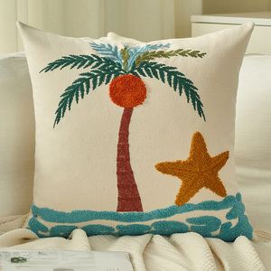 Algodón bordado océano <span class=keywords><strong>Coco</strong></span> árbol <span class=keywords><strong>cangrejo</strong></span> tiro 17,7*17,7 pulgadas almohada decorativa fundas de cojines - Product Image 3