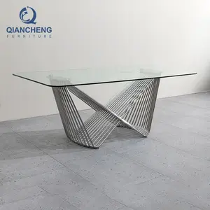 8 kişilik cam yemek masası İskandinav minimalizm paslanmaz çelik taban victoria yemek masası seti