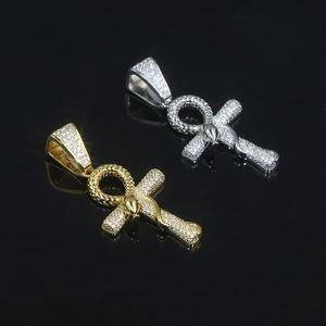 Bijoux animaux glacés en argent plaqué or pour hommes 5A zircone cubique cz plein diamant corss serpent pendentif collier - Product Image 3